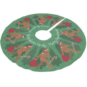 Santa Squatch Christmas Pines Merry Squatchmas Brushed Polyester Tree Skirt by TheArtOfVikki at Zazzle