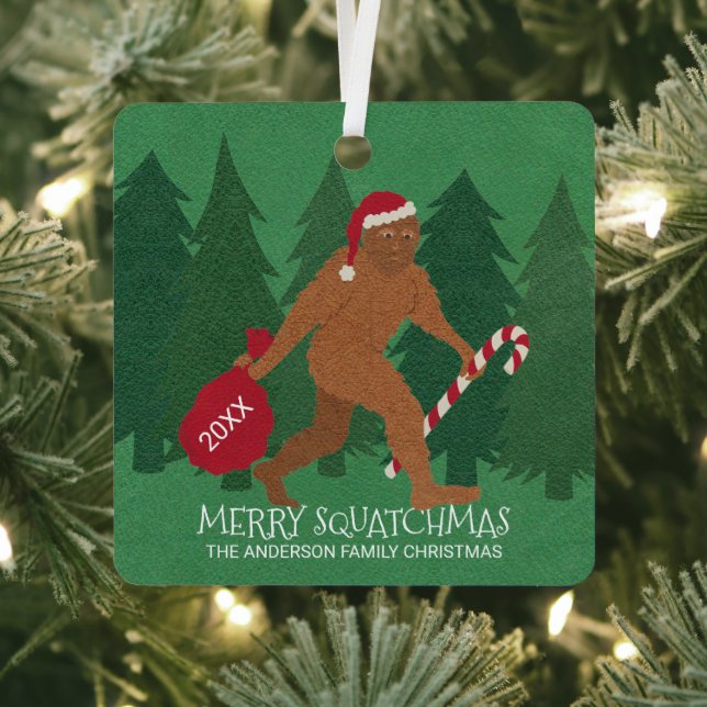 Santa Squatch Funny Christmas Double Sided Cute Metal Ornament (Insitu)