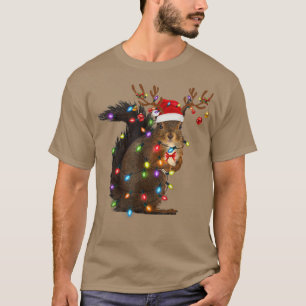 Santa Squirrel Christmas Light Pajama Matching T-Shirt