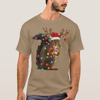 Santa Squirrel Christmas Light Pajama Matching T-Shirt
