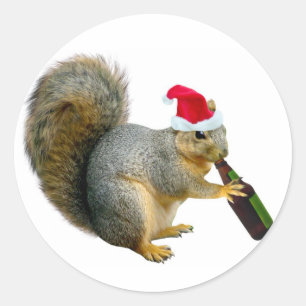 Santa Squirrel Drinking Beer Classic Round Sticker