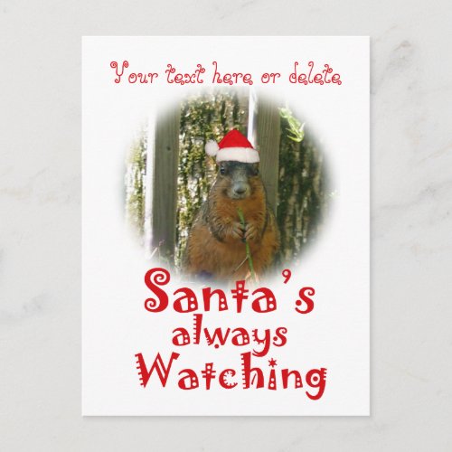 Santa Squirrel is always watching Holiday Postcard
