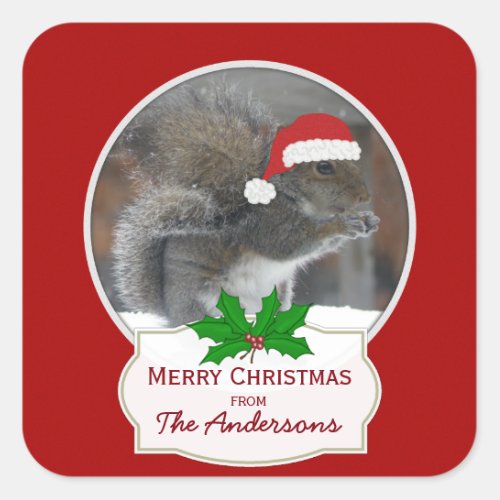 Santa Squirrel Personalized Christmas Stickers