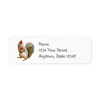 Santa Squirrel Red Gift Return Address Labels