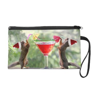 Santa Squirrels Drinking a Cocktail Wristlet Purses