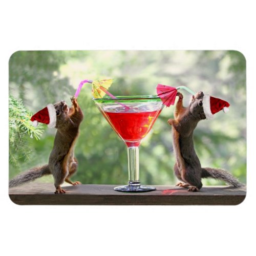 Santa Squirrels Drinking a Cocktail Magnet