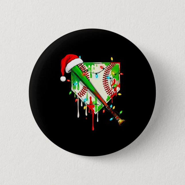 Santa Srts Ice Baseball Christmas Xmas Pajama Kid  Button (Front)