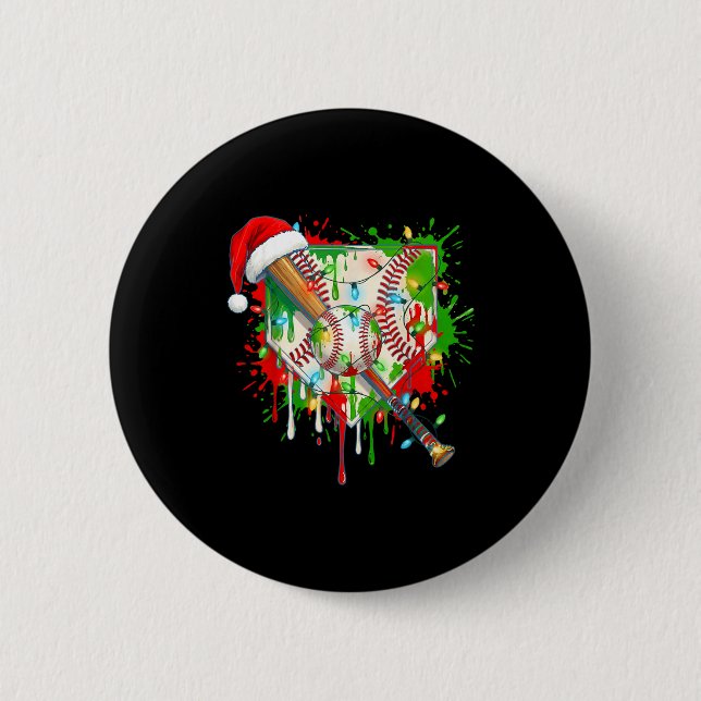Santa Srts Ice Baseball Christmas Xmas Pajama Kid  Button (Front)