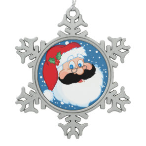 Santa Stache Snowflake Pewter Christmas Ornament