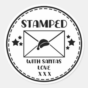 Santa Stamped Christmas Favor Present Gift Classic Round Sticker