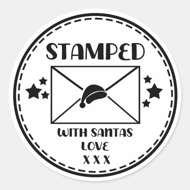 Santa Stamped Christmas Favor Present Gift Classic Round Sticker (Front)