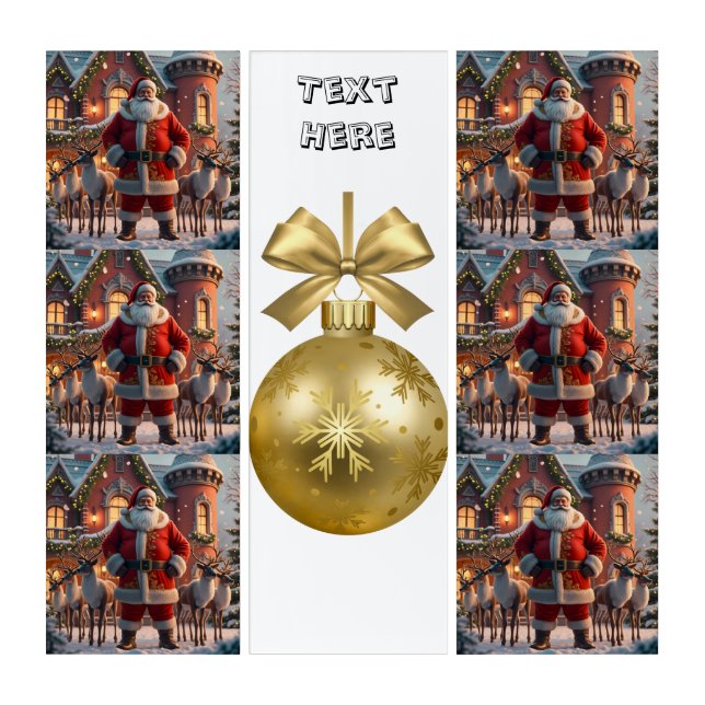 Santa standing with Deer Bauble Text Here Wall-Art Triptych (Front)