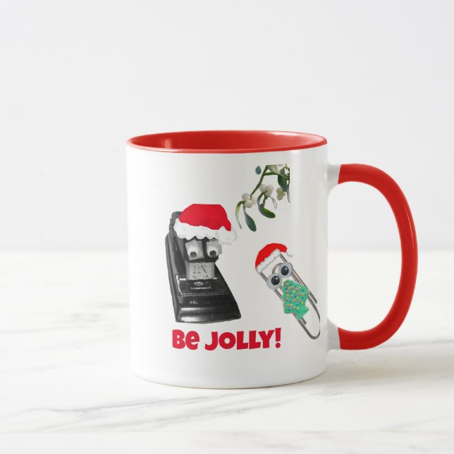 Santa Stapler, Paper Clip, Mistletoe, Office Humor Mug (Right)