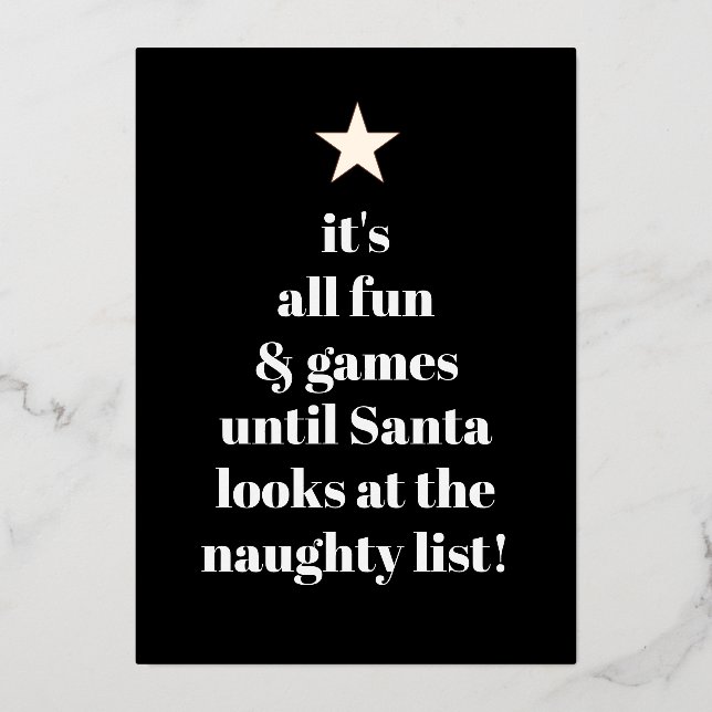 Santa Star Modern Tree Font Funny Humor Quote Foil Holiday Card (Front)