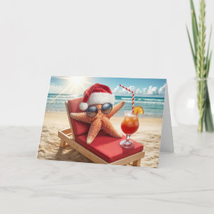 Santa Starfish On Beach Chair Card