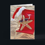 Santa Starfish with Bikini Holiday Card<br><div class="desc">Santa starfish wearing a bikini and sunglasses lounging on a red beach chair in sand.</div>