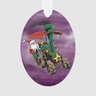 Santa steam tractor multi ornament