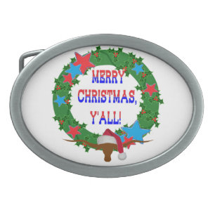 Santa Steer - Merry Christmas Y'all Belt Buckle