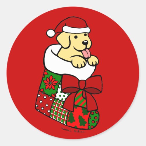 Santa Stocking Yellow Labrador Puppy Cartoon Classic Round Sticker