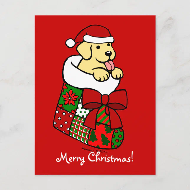 Yellow Lab Stocking Santa Stocking Yellow Labrador Puppy Cartoon Holiday Postcard | Zazzle