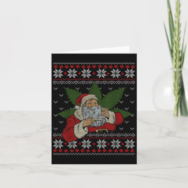 Santa Stoner Smoking Weed Humor Ugly Christmas  Card (Front)