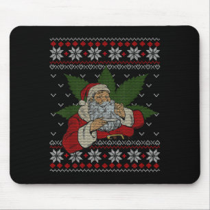 Santa Stoner Smoking Weed Humor Ugly Christmas Mouse Pad
