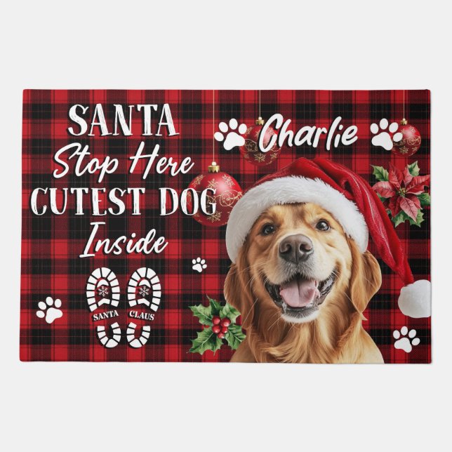 Santa Stop Here Christmas Doormat – Funny Festive  (Front)