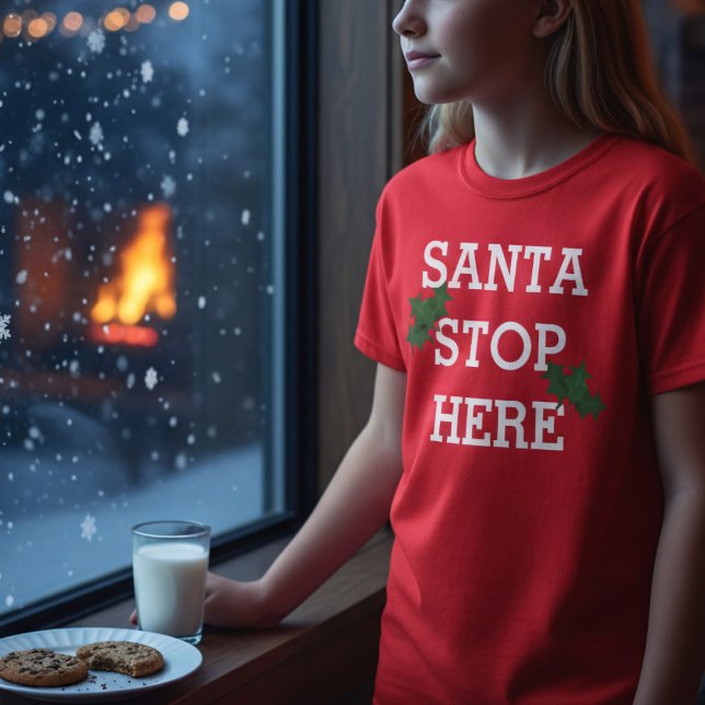 Santa Stop Here Funny Christmas Holiday T-Shirt (Santa Stop Here! Fun and festive t-shirt to wear during the Holiday Season)