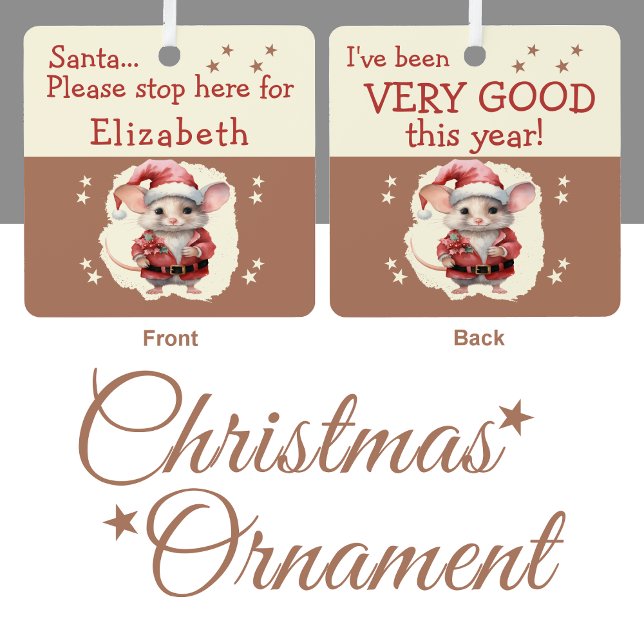 Santa stop here name cute mouse brown metal ornament (Creator Uploaded)