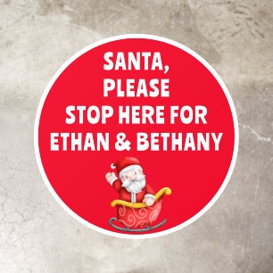 Santa Stop Here Names red White Christmas Floor Decals