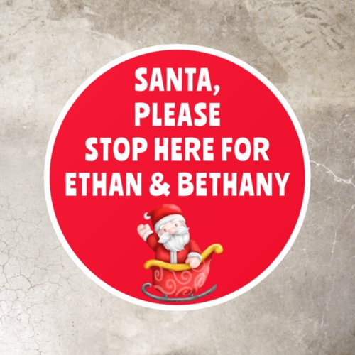 Santa Stop Here Names red White Christmas Floor Decals