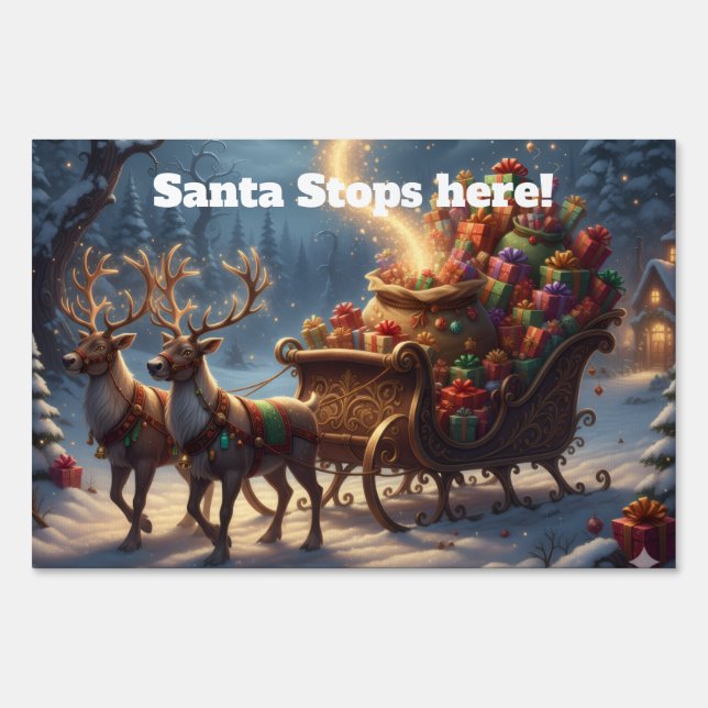 Santa Stops Here - Large Rectangle, 24" x 36" Sign (Front)