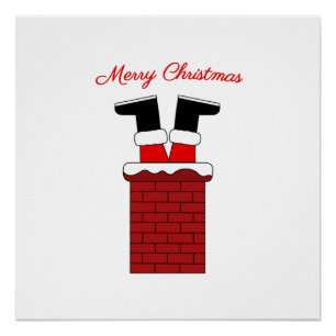Santa stuck in a chimney poster