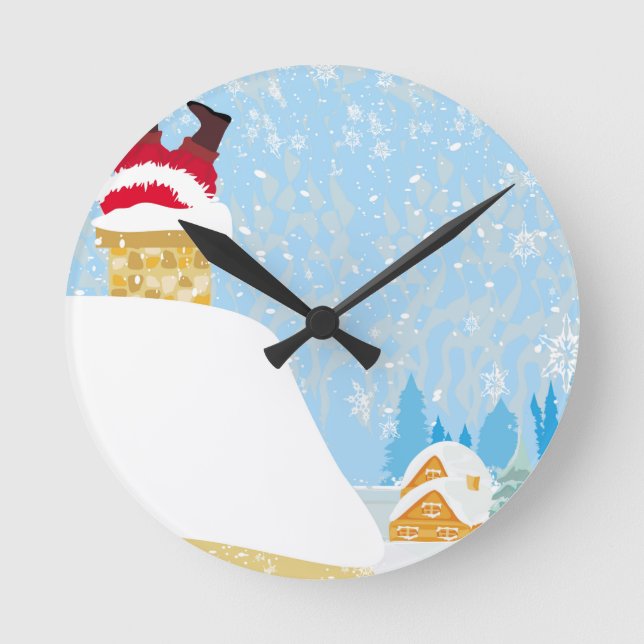 santa stuck in chimney round clock (Front)