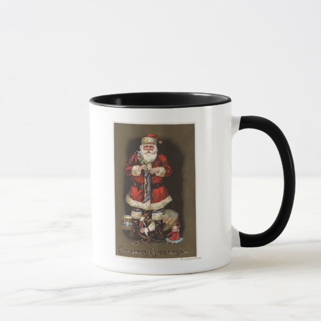 Santa Stuffing Stocking with Nutcracker Mug (Right)