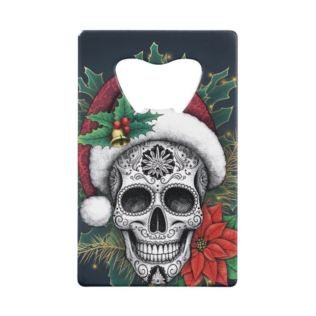 Santa Sugar Skull Credit Card Bottle Opener (Front)