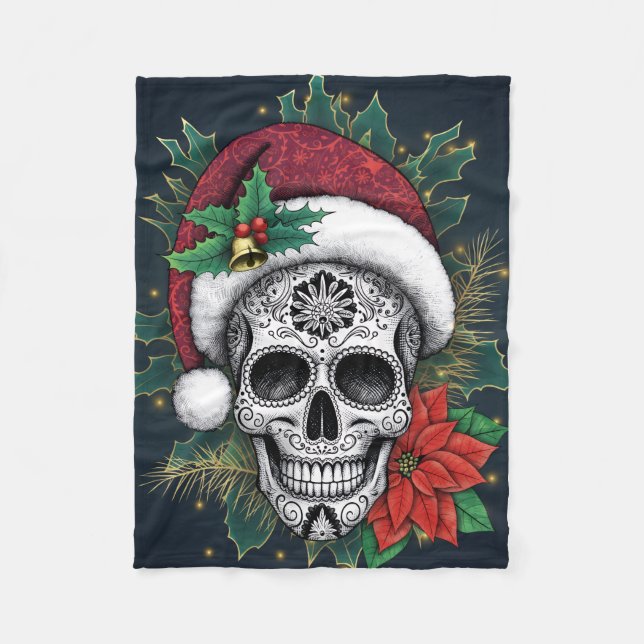 Santa Sugar Skull Fleece Blanket (Front)
