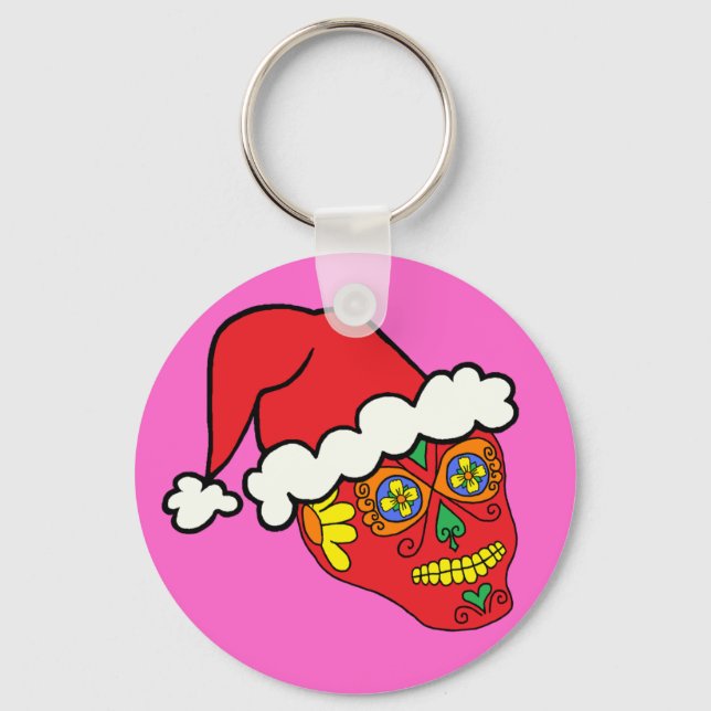 Santa Sugar Skull Keychain (Front)