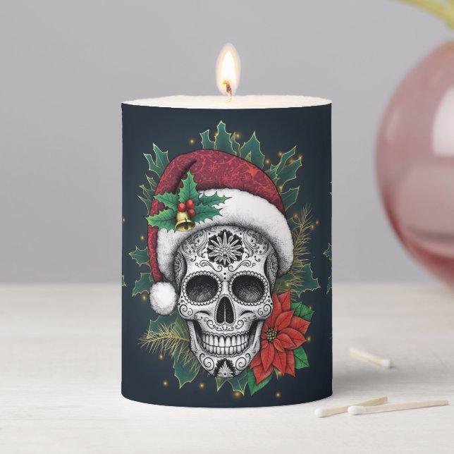Santa Sugar Skull Pillar Candle (In Situ)