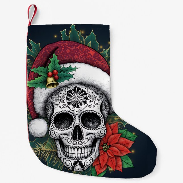 Santa Sugar Skull Small Christmas Stocking (Front)