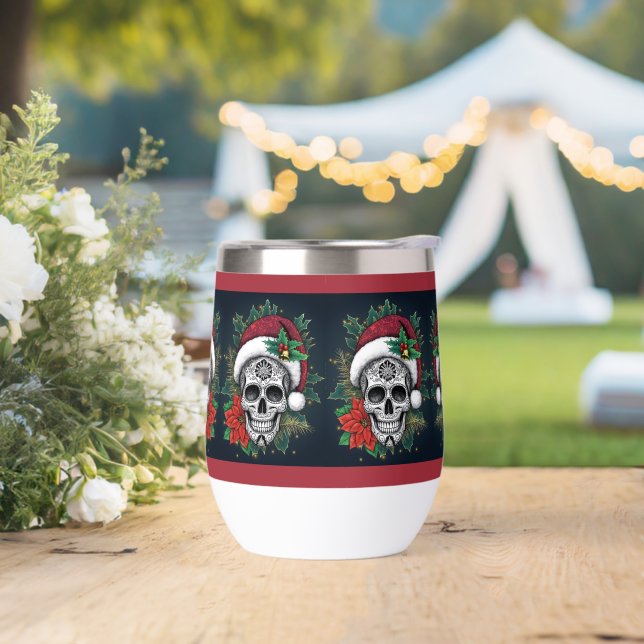 Santa Sugar Skull Thermal Wine Tumbler (Wedding)