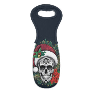 Santa Sugar Skull Wine Bag