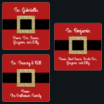Santa Suit Belt Christmas Individual Personalized Labels<br><div class="desc">Personalize a set of custom-printed Christmas gift tags with a simple and modern gold glitter Santa suit belt and your to and from already filled out for a thoughtful matching set of gift labels. Enter 3 different "TO" and "FROM" names and receive 5 of each on each sheet, printed and...</div>