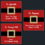 Santa Suit Belt Christmas Individual Personalized Labels<br><div class="desc">Personalize a set of custom-printed Christmas gift tags with a simple and modern gold glitter Santa suit belt and your to and from already filled out for a thoughtful matching set of gift labels. Enter 3 different "TO" and "FROM" names and receive 5 of each on each sheet, printed and...</div>