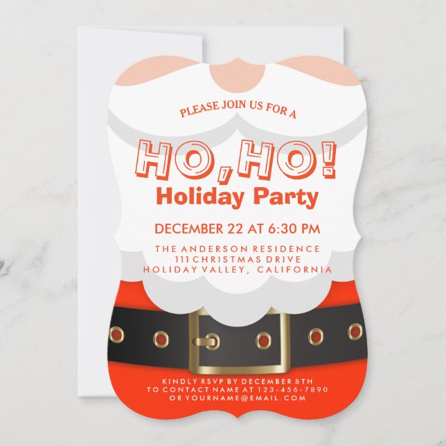 Santa Suit Christmas Ho, Ho, Holiday Party Invite (Front)