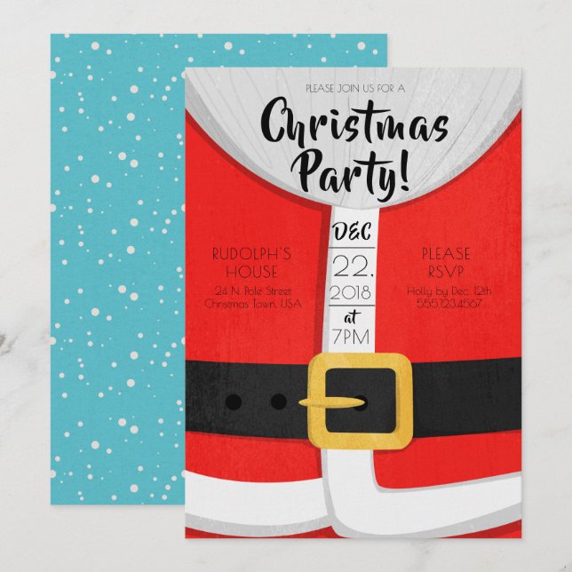 Santa Suit Christmas Holiday Party Invite (Front/Back)