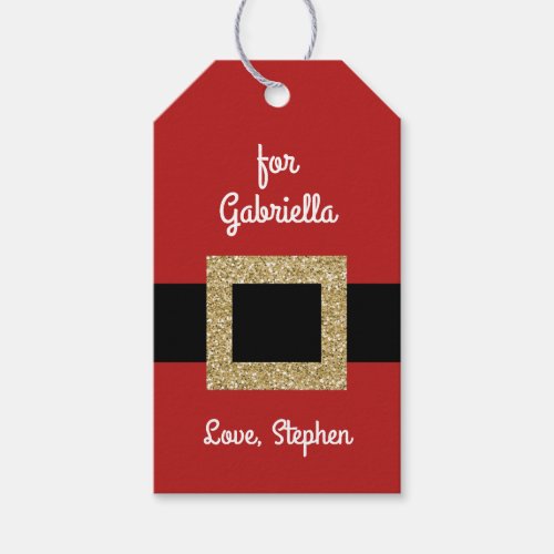 Santa Suit Gold Belt Personalized Christmas Gift Tags