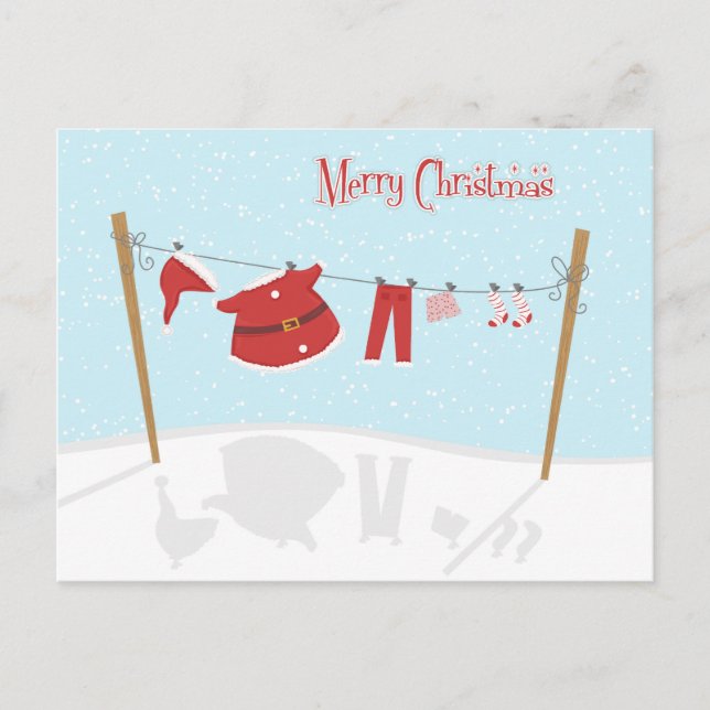 Santa Suit on Clothesline Christmas Postcard (Front)