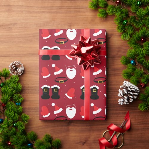 Santa Suit Pieces Hat Beard Christmas Holiday Wrapping Paper