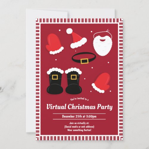 Santa Suit Pieces Red Virtual Christmas Party Invitation